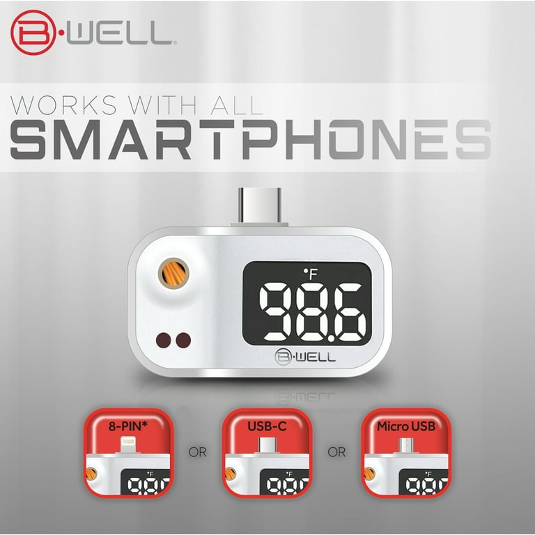 BWell Smartphone Mini Forehead Thermometer – Infrared, Works with all  Phones 