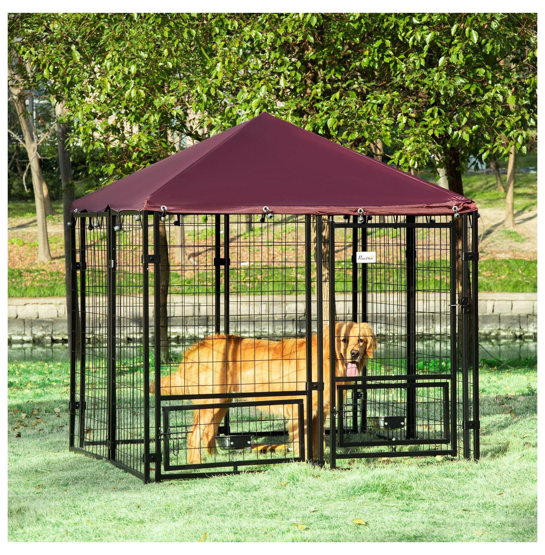 Dog Kennel 5x5x5ft Outdoor, Welded Wire Pet Playpen with Canopy