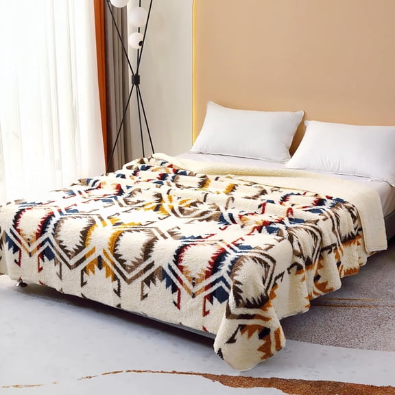 UKELER Boho Sherpa Throw Blanket 60'' × 80'', Sherpa Fleece Blanket for All Season, Southwestern Aztec Throw Blanket, Cozy Blanket for Bed/Couch/Sofa/Office/Camping