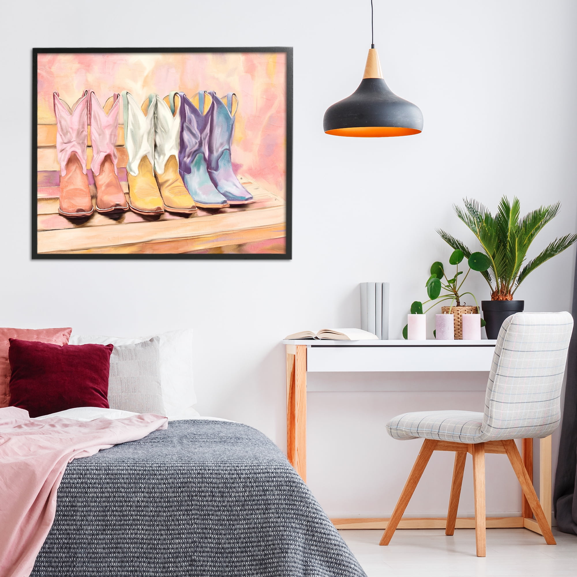Painted Boots Trio Black Framed Giclee Art, design by Kim Allen