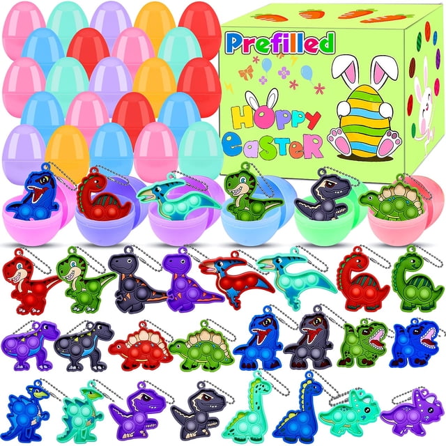 Huevos de Pascua precargados, paquete de 24, con juguetes de dinosaurio