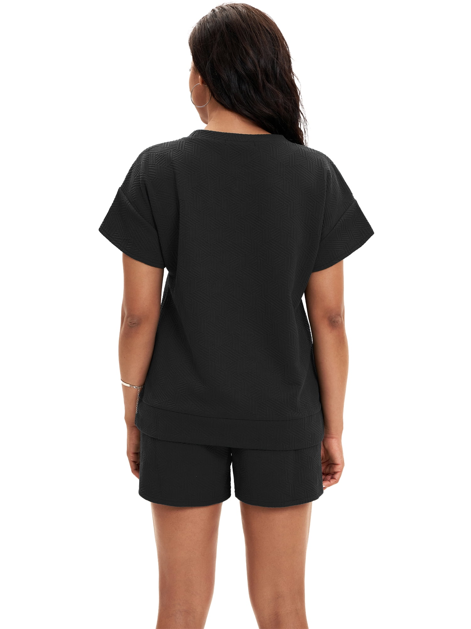 DARING DIVA Women's Summer 2 Pieces Outfits Short Sleeve Tops Shorts L Black