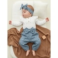 thumbnail image 5 of Loicainy Infant Baby Girls Fall Clothes Set 3 6 9 12 Months Long Sleeve Romper with Floral Pants and Headband Outfits, 5 of 9
