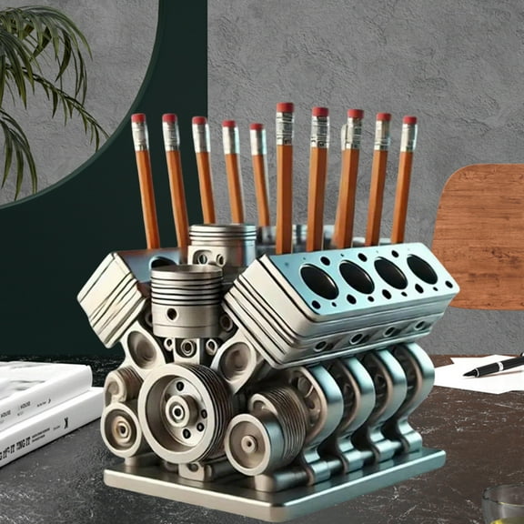 Pen Holder with V8 Engine,Business Card Pencil Holder V8 Engine Model Block Name Card and Pen Holder 3D Printed Car Accessories for Men Desk Organizer, Desk Decoration Gift for Car Enthusiasts