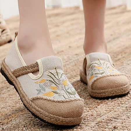 

Frostluinai Women Sandals Savings 2023! Women s Round Head Ethnic Style Embroidered Shoes Shallow Cut Low Top Soft Bottom Cloth Shoes