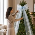thumbnail image 5 of Pearlescent Bow Christmas Tree Decoration Elegant Sheer Top Ornament Topper,Light Blue, 5 of 6