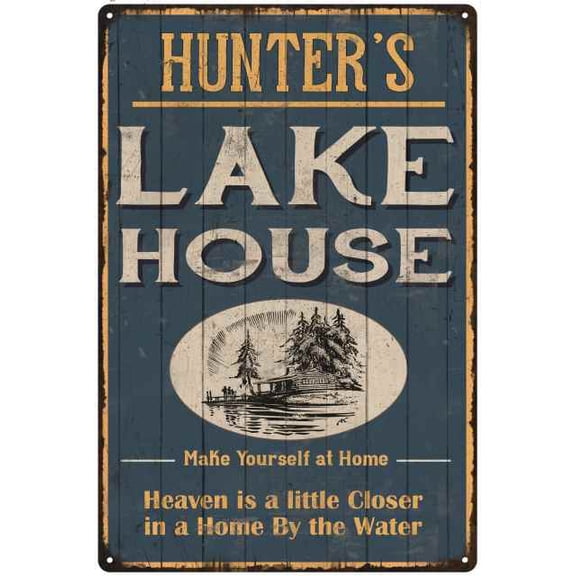 HUNTER'S Lake House Blue Cabin Home Decor Gift 8x12 Metal 108120038153