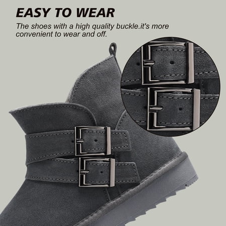 PUBOOM WOMEN SNOW BOOTS GENUINE SUEDE WINTER ANKLE BOOTIES WATER-RESISTANT SLIP ON WARM PLUSH LINED SHOES