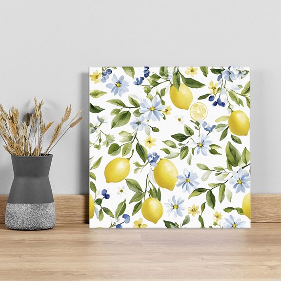 Lemon Eucalyptus Wall Art Painting on Canvas, Farm Country Leaf Plant Floral Fruit Canvas Art Home Prints Wall Art Framed Modern Artwork for Living Room Bedroom Wall Decor 8x8in