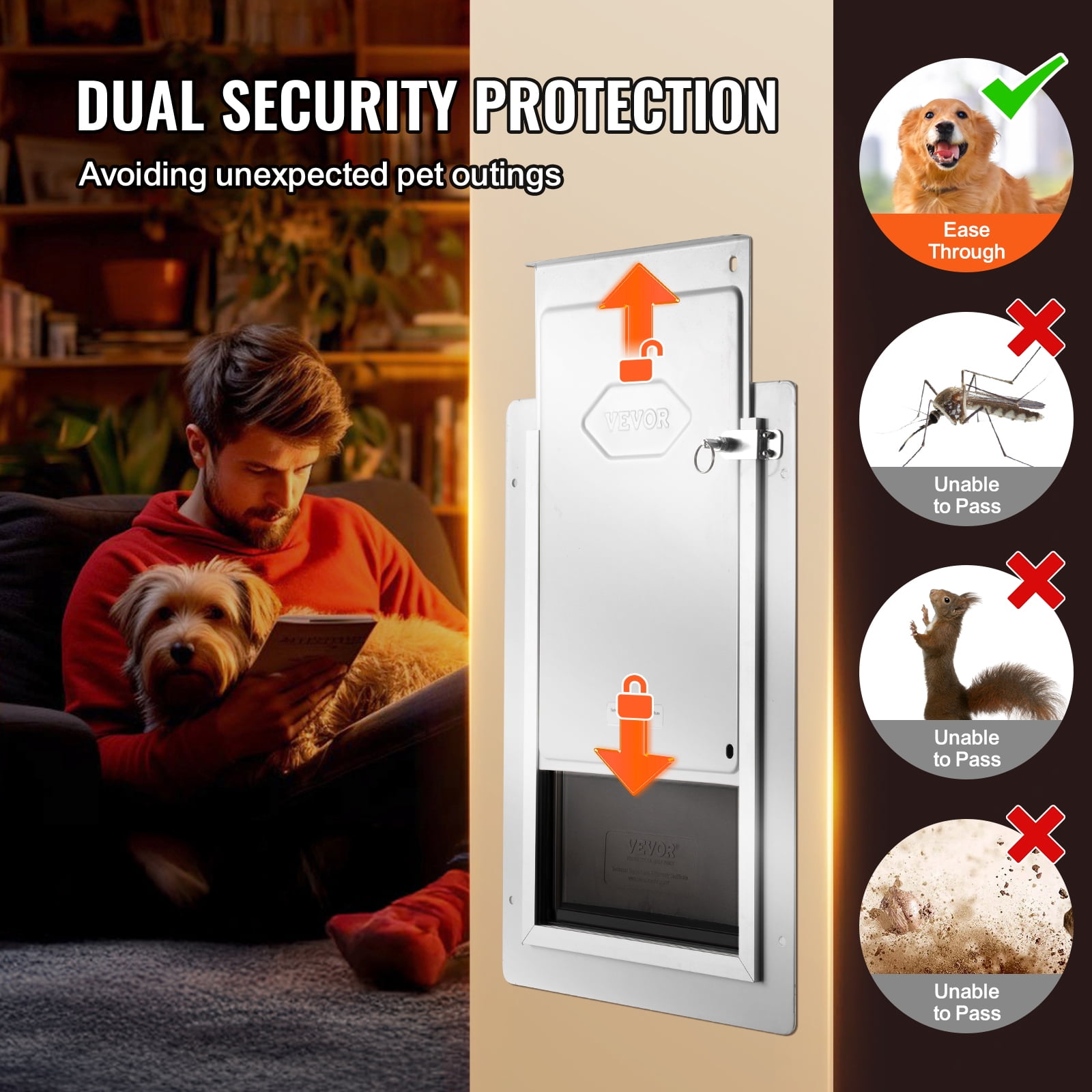 VEVOR Pet Door, 9.29" x 13.19" Metal Frame with Lock and 3-Flap System, Weatherproof Doggy Door, Easy to Install in Interior or Exterior Walls, Pet Door Suitable for Cat Doggie Kitties (White-Small)