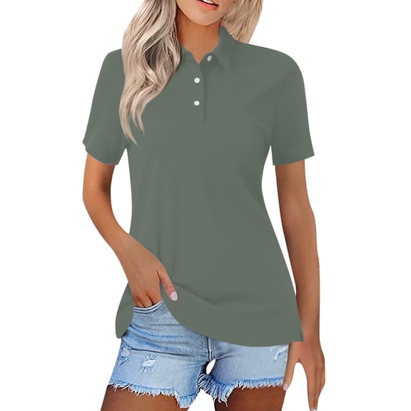 Holzkary Women's Golf Polo Shirts Short Sleeve Button Lapel Collared Summer Tops Business Casual Basic Tees Tennis Golf Shirts for Women Quick Dry Collared Polos T Shirts Loose Fit Blouses Green M