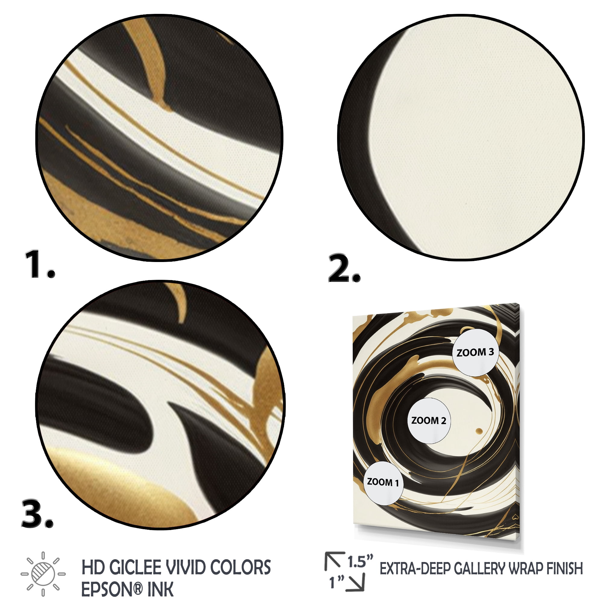Designart Black, Silver And Gold Blending Swirls V Canvas Wall Art