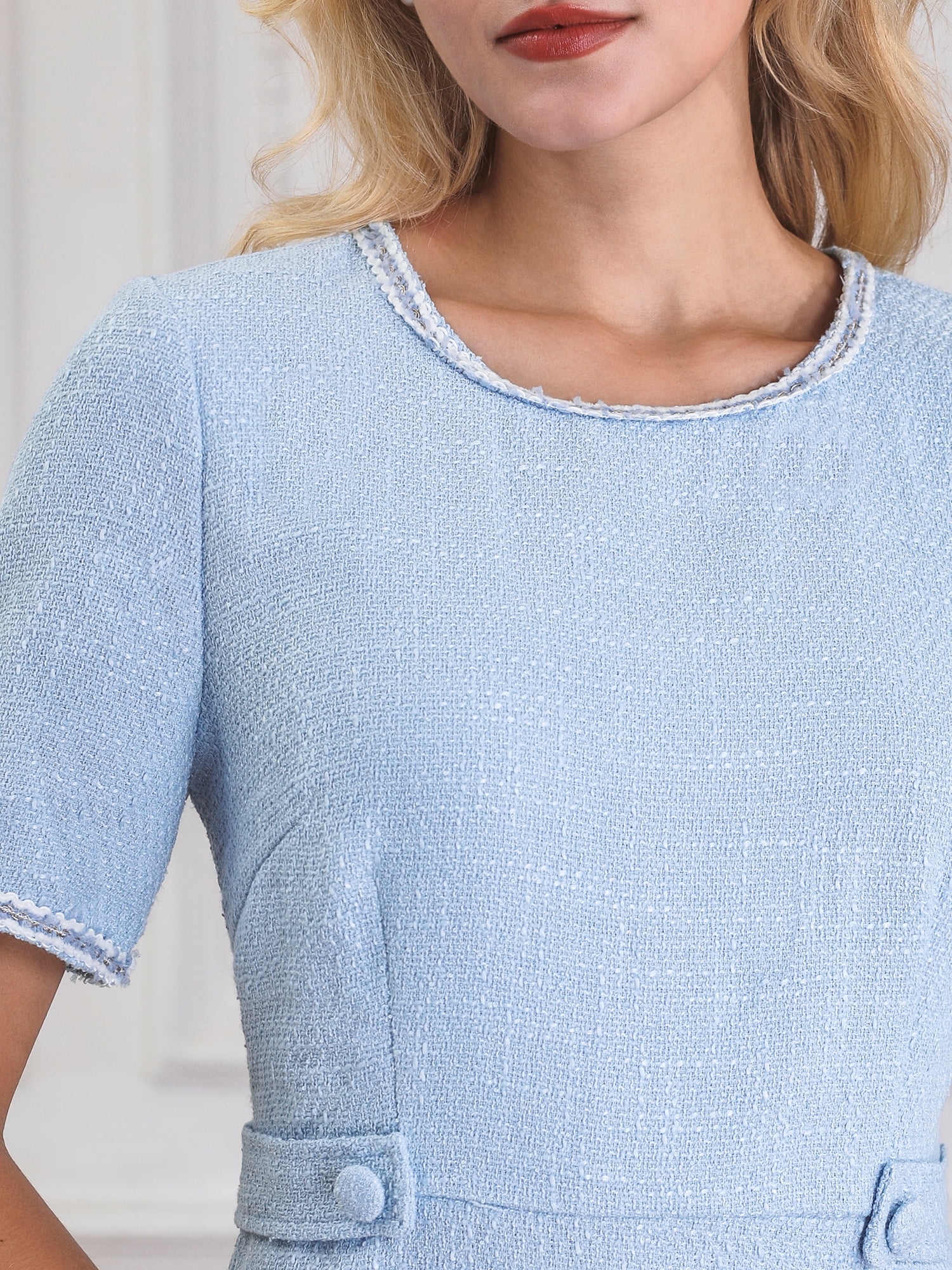 DARING DIVA Tweed Elegant A-Line Dress L Light Blue