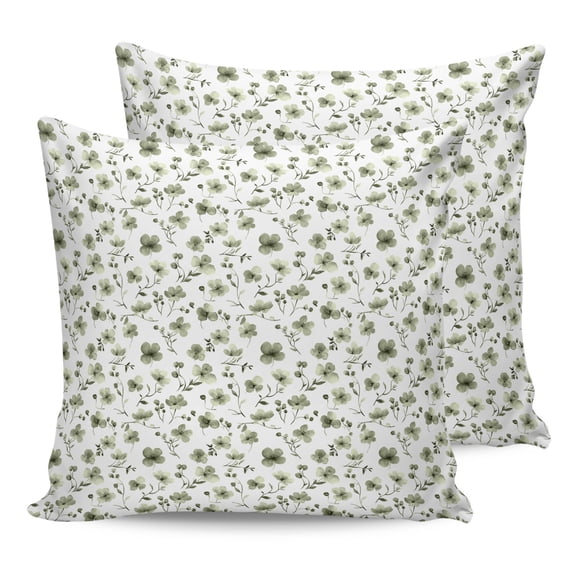 Waterproof Outdoor Throw Pillows with Inserts 16"x16" Set of 2, Sage Green Spring Floral Soft Decorative Pillowcases for Couch Bedroom, Summer Botanical Elegant Pillow Covers for Sofa Living Room