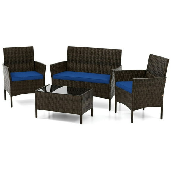 Kadyn Outdoor Seating Sets,Garden Conversation Sets,4 Piece Patio Rattan Conversation Set with Cozy Seat Cushions-Navy