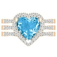 thumbnail image 2 of Dazzlingrock Collection 9mm Heart Shaped Center Blue Topaz with Round White Diamond Halo Style Engagement Ring Set for Women (0.63 ctw, Color I-J, Color I2-I3) in 10K Rose Gold, Size 8.5, 2 of 4