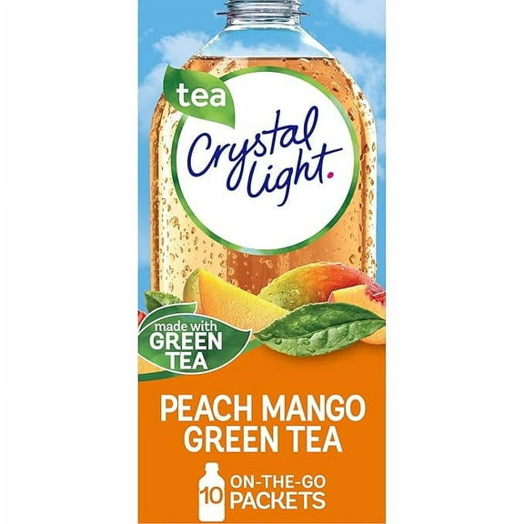 Pack of 1 Crystal Light Peach Mango Green Tea Naturally Flavored Powdered Drink Mix, 10 ct On-the-Go-Packets
