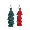 thumbnail image 2 of Fiudx Liquidación de ahorros de verano Pendientes de borlas con adornos navideños Pendientes de borlas rojas y verdes con árbol de Navidad Un par de borlas de seda glamorosas de moda, 2 of 6