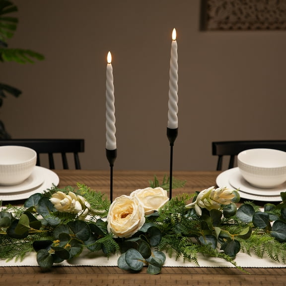 LED Flameless Flickering Taper Swirled Christmas Candles - 9.5" - White - Set of 2