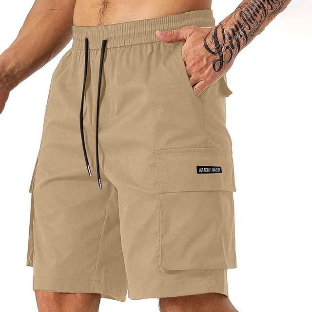 Cargo Shorts for Men Casual Elastic Waist Drawstring Straight Fit Hiking Workout Summer Shorts with Pockets