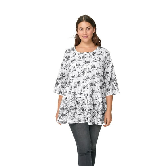 Ellos Women's Tiered Floral 3/4 Sleeve Tunic Tunic