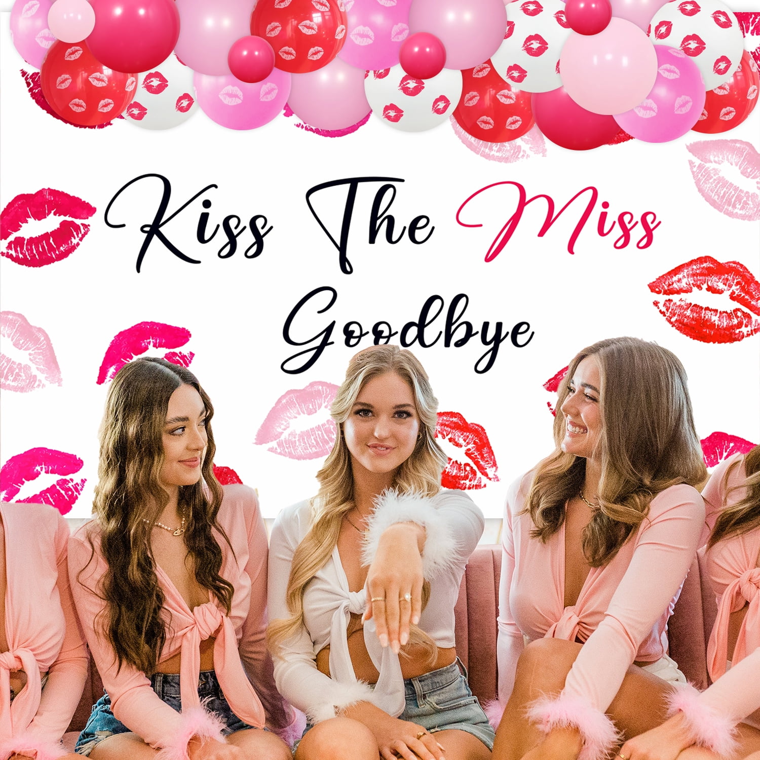 Bachelorette Party Balloon Garland Arch kit Decoration Kiss The Miss Goodbye Backdrop Red Lips Balloons for Hen Party Bridal Shower Party Suppiles