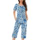 thumbnail image 1 of Sexy Pijama Conjunto para las Mujeres, Cuello Redondo Blusa de Manga Corta Y Pantalones, Traje de Moda Casual, 1 of 1