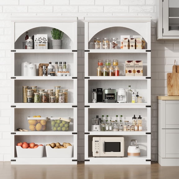 Bookshelf 5 Tier Farmhouse Arched Bookcase Tall Storage Shelf Industrial Display Rack for Home Office, Living Room, Bedroom