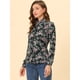 thumbnail image 3 of Allegra K Camisa de manga larga con cuello simulado con volantes y botones florales para mujer Negros XS, 3 of 5