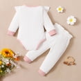 thumbnail image 5 of Baby Girl Outfit Sets Long Sleeve Ruffle Bodysuit Baby Girl Solid Color Crewneck Top Ribbed Newborn Girl Outfit with Headband, 5 of 9