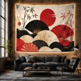 thumbnail image 6 of Red Fan and Bamboo Artwork on Off-White Background, Serene Vintage for Art Lovers, Traditional Decor Piece, Housewarming Gift, Tapestry Wall Hanging for Living Room and Bedroom, 6 of 7