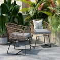 thumbnail image 4 of BizChair Set of 2 Indoor/Outdoor Patio Boho Club Chairs, Rope with Natural PE Wicker Rattan, Light Gray Cushions and Sled Base, 4 of 13