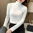 thumbnail image 6 of Baberdicy Women's T-Shirts Women Slim Casual Solid Long Sleeve Mock Turtleneck Blouse Tops Slim Fit Stretchy Layer Tee Shirts Womens Tops White, 6 of 8