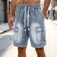 thumbnail image 2 of XIAONU Mens Solid Denim Shorts Elastic Waist Side Pockets Shorts, 2 of 4