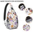 thumbnail image 2 of Sling Backpack,Halloween Cute Trick or Treat Characters Sling Bag with Water Bottle Holder,Waterproof Sling Bag for Men/Women with Headphone Jack for Hiking,Travel, 2 of 6
