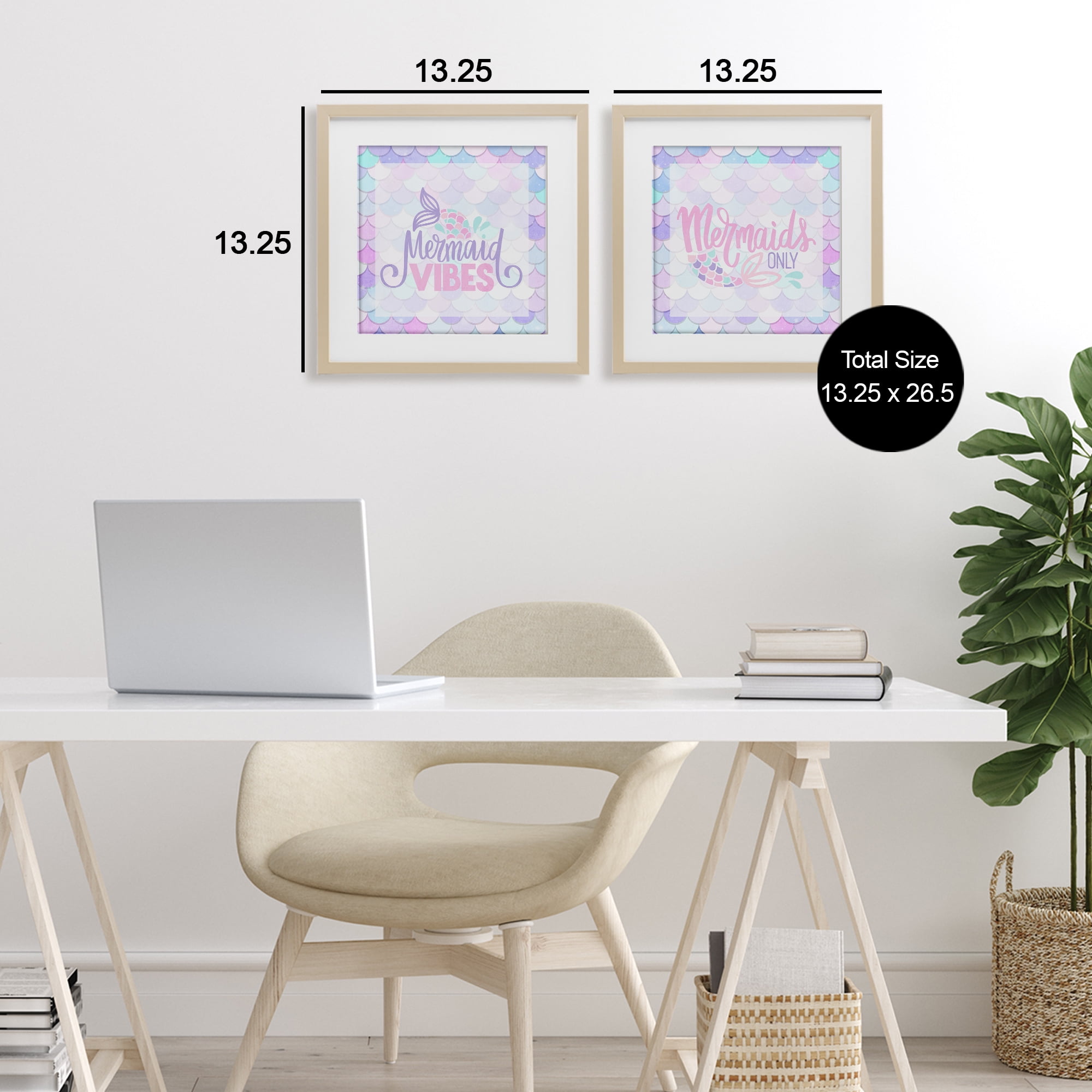Dreamy Mermaid Phrases with Scales 2 Piece Birch Framed Print Under Glass Set, design by Kim Allen
