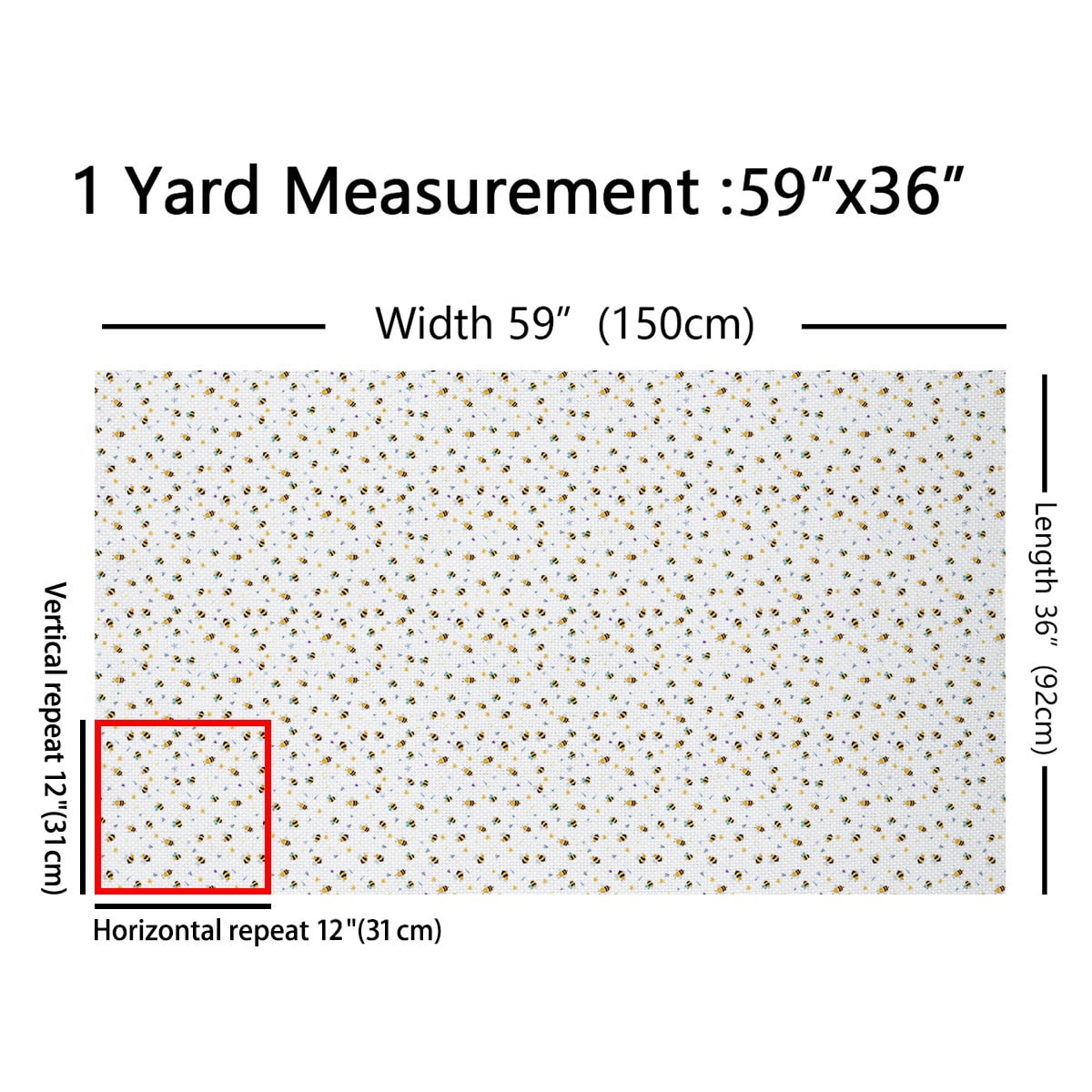 Manfei Kids Cute Bee Fabric by the Yard (2 Yards) for Girls Boys, Cartoon Wildlife Decorative Fabric by the Yard, Colorful Flower Floral Sewing & Crafting Fabric