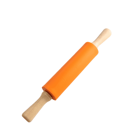 

Silicone Rolling Pin - Dough Roller for Pizza Cookie with Wooden Handle & Nonstick Surface - Rolling Pins for Baking Orange Medium