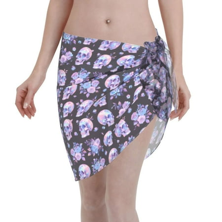 Adobk flower Skull rose Swimsuit Coverups for Women Beach Bikini Short Skirt for Swimwear