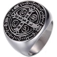 thumbnail image 1 of GHSDFBB Bague Croix Romaine Catholique en Acier Inoxydable Protection Chasseur de Fantômes Saint Benedict Exorcisme Homme, 1 of 5