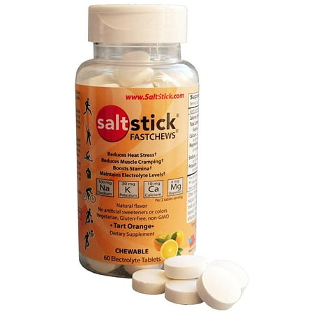 Fastchews, Electrolyte Pills for Hydration, Supplements for Exercise Recovery, Youth & Adult Athletes, Hiking, Hangovers, & Sports Recovery, Bottle of 60 Tablets, Orange Flavor SaltStick - Tart