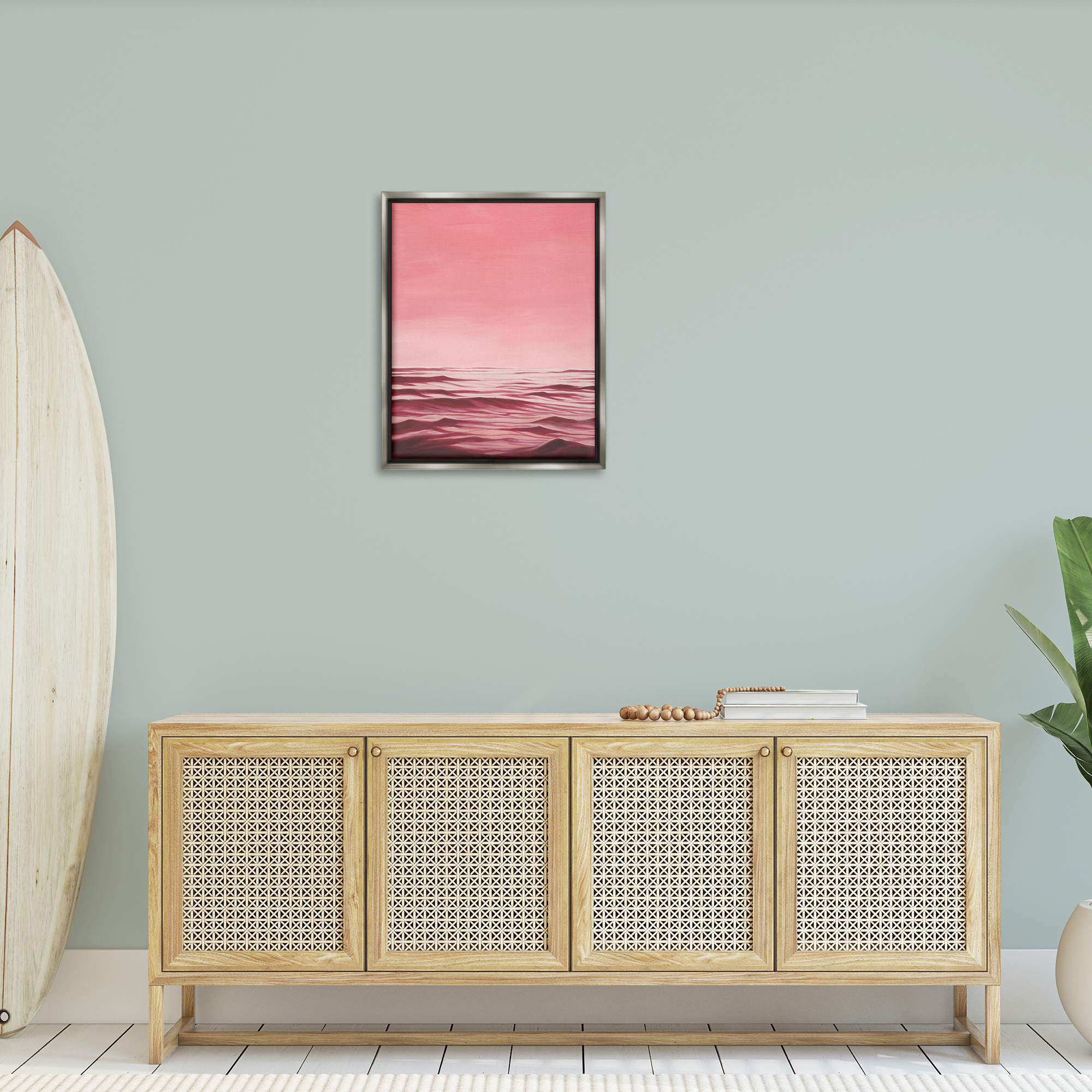 Stupell Industries Pink Ocean Ripples Coastal Painting Gray Floater Framed Canvas Art Print Wall Art, 25 x 31