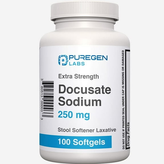 Puregen Labs Stool Softener Laxative Docusate Sodium 250 mg (100 Softgels) - 1PK