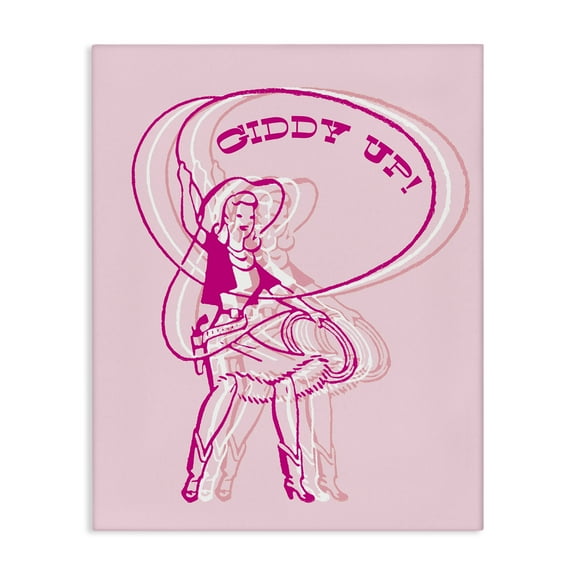 Stupell Industries Giddy Up Rodeo Girl People Painting Wrapped Canvas Art Print Wall Art, 16 x 20