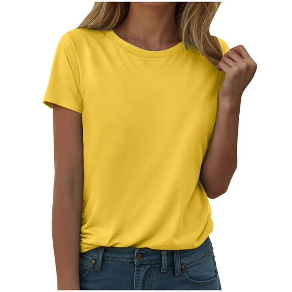 Womens Summer Short Sleeve Round Neck Basic Tees - Casual Fashion Loose Fit Cotton Blend T-Shirts for Women