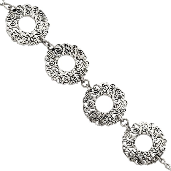 Primal Steel Stainless Steel Fancy Filigree Circles with 1.5in ext Bracelet