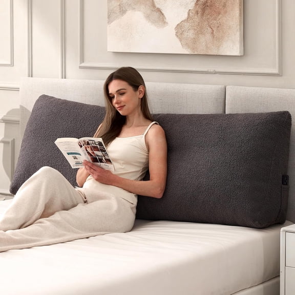 Headboard Pillow Queen, Triangle Bed Wedge Pillow for Headboard, Back Pillow for Sitting up, Reading, Working, Headboard Daybed Pillow with Removable Cover for Bed, Dorm Sofa, Dark Grey