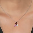 thumbnail image 3 of 925 Silver and 10K Yellow Gold Red Garnet and Pink Moissanite and White Moissanite 3 Stone Pendant Necklace for Women | 2.71 Cttw | Pear Shape 8X6MM | Oval 7X5MM | Round 5MM | with 18 inch Chain, 3 of 3