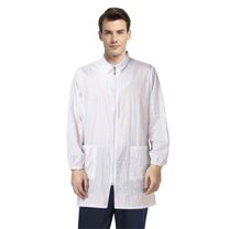 Toptie Long Sleeve Hair Stylist Smock Work Clothes, Pet Grooming Haircut Hairdressing Barber Cape Shirt Jacket for Salon-White-L