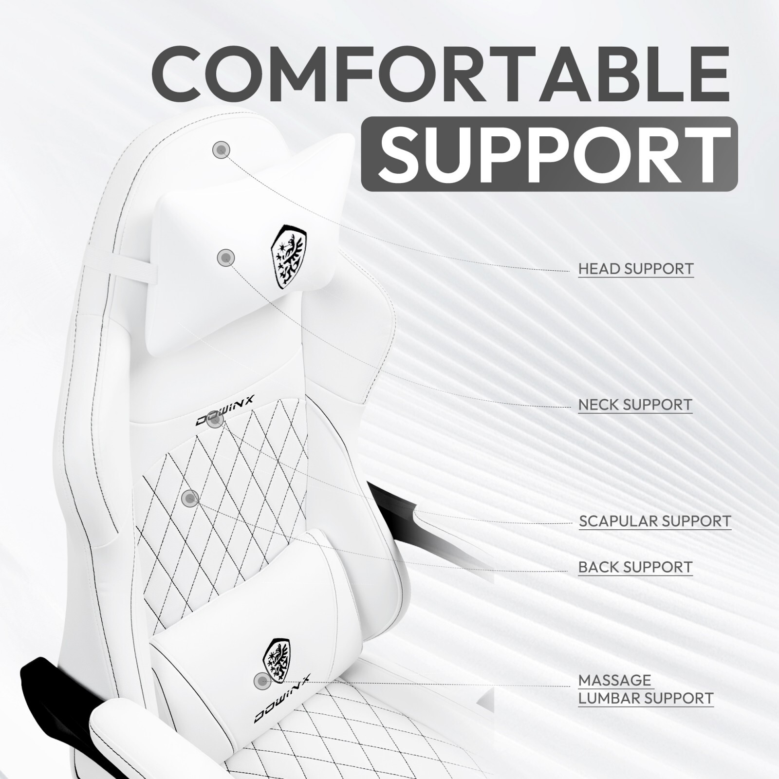 Easy4Home Gaming Chair with Sofa Spring Cushion, Ergonomic Office Chair with Massage Lumbar Support and Retractable Footrest, High Back Computer Game Chair for Adults, White